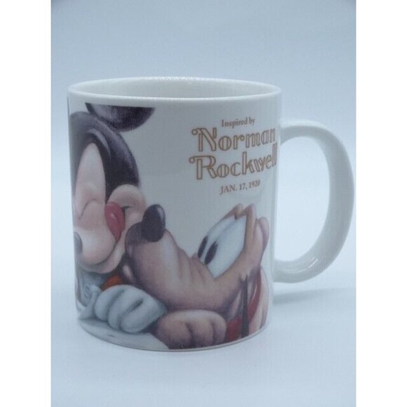 Disney Norman Rockwell Coffee Mug Mickey Mouse Pluto Evening Post 1920 Large Cup - Picture 1 of 7
